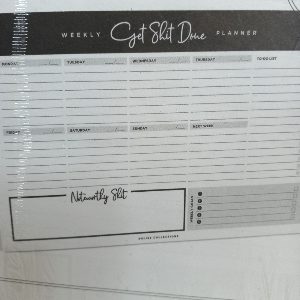 Bliss Collections Weekly Planner. Planner accessory. 50 Planner Sheets. Day plan